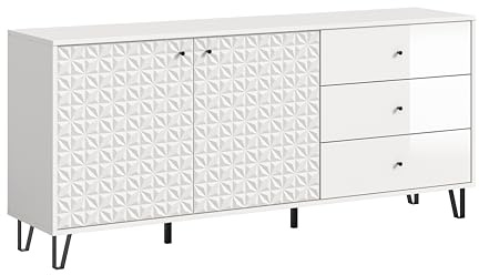 xonox.home – Sideboard Prisma 169x76x40 cm in Weiß mit 3D-Optik auf der Front – Moderne Aufbewahrungskommode mit Stauraum für Wohn- und Schlafzimmer – stilvoll, funktional & pflegeleicht