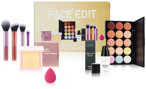 All-in-One Makeup Geschenkset, Kosmetik Schmink Kit Gesicht, Hochwertige Make Up Set für Valentinstag, Schminkkoffer mit Concealer Palette, Contour, Primer, Setting Powder, Schminkset Mädchen Frauen