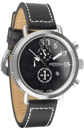 chotovelli Vintage Pilot Chronograph Herrenuhr, 48 mm schwarzes Lederband, 100 m, 7200.11