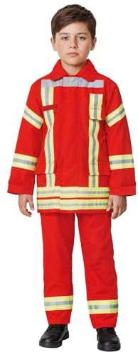 Maskworld Realistisches rotes Feuerwehrmann-Kostüm für Kinder mit Jacke & Hose - Kindergröße: 152 - Verkleidung Karneval & Geburtstagsparty