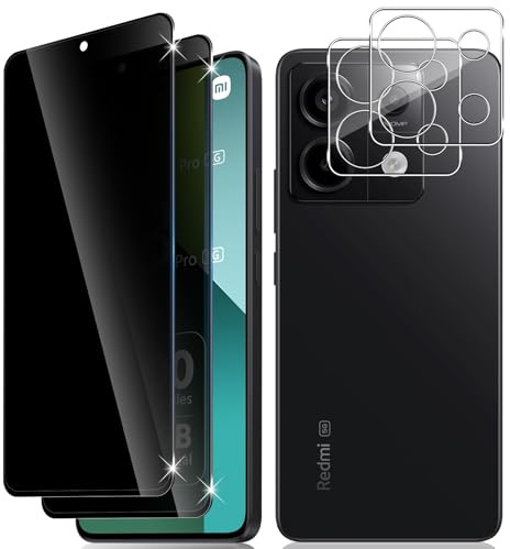Vanrain Protector de Pantalla Privacidad para Xiaomi Redmi Note 13 Pro 5G, 2+2 Piezas Antiespia Cristal Templado y Protector de Lente de Cámara, Dureza 9H Anti-Arañazo Sin Burbujas