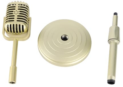 ZASCHMOY Simulation Old Fashioned Microphone Model Set - Stable Base & Height Adjustable Stand for Retro Photography Props (Gold)