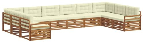 vidaXL Sofagarnituren 10 pcs Natur und Creme Massivholz Akazie, Moderner Garten-Sofa, robuster Outdoor-Sitz, Terrassen-Lounge-Set für gemütliches Sitzen und schickes Leben