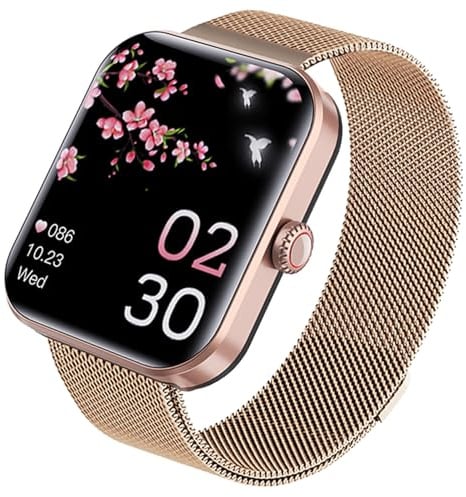 Cozey Maison GLUCOWATCH – Health Tracker Watch, Reloj Inteligente con Pantalla Táctil y Seguimiento Diario, Smartwatch con Monitor de Sueño y Frecuencia Cardíaca (Rosa, Correa de acero)