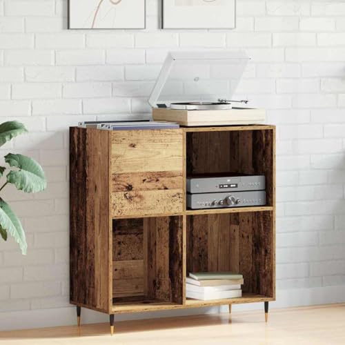 Mangloder Schallplattenschrank Altholz aus Holzwerkstoff 85 x 38 x 89 cm mit 4 Regalen, Stauraum für Wohnzimmer, Heimkino, TV Board, Lowboard, Mediaschrank, Hifi Rack, Phonoschrank
