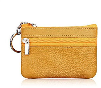 AprinCtempsD Porte-Monnaie Petit en Cuir Véritable Mini Portefeuille Zippé avec Porte-Clés pour Femme Homme (Jaune)