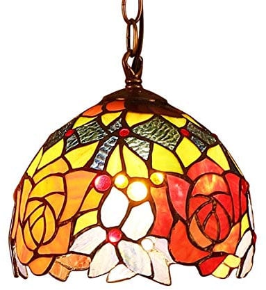 Bieye L30127 Rose Flower Tiffany-Stil Glasmalerei Deckenpendelleuchte mit 17 cm breitem Lampenschirm, 100 cm Kette