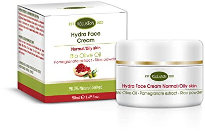Kalliston Natürliche Gesichtscreme für fettige und Misch-Haut 50ml mit Hyaluronsäure Granatapfelextrakt Reistärke Olivenöl Feuchtigkeit Haut-Creme Tag & Nacht