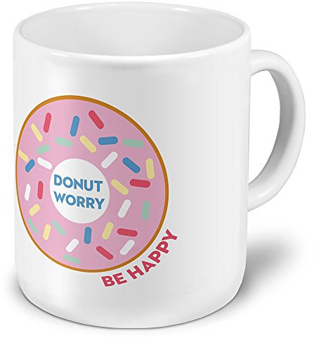 printplanet XXL Riesen-Tasse mit Spruch: Donut Worry, be Happy - Kaffeebecher, Sprüchebecher Becher, Mug