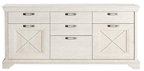Forte Kommode mit 3 Türen und 4 Schubladen, Holzwerkstoff, Pinie weiß, Bx H x T: 177,7 x 96,2 x 48,3 cm