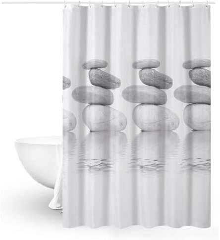 Queta Anti-Mould Shower Curtain 180 x 180 Grey Pebble Waterproof With 8 Hooks