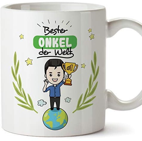MUGFFINS Onkel Tasse/Becher/Mug - Bester Onkel der Welt - Schöne und lustige Kaffeetasse als Geschenkidee für Onkel. Keramik 350 mL