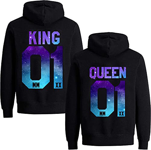 Couples Shop King Queen Hoodie Pullover - 1 Stück King Herren Stars-Schwarz L