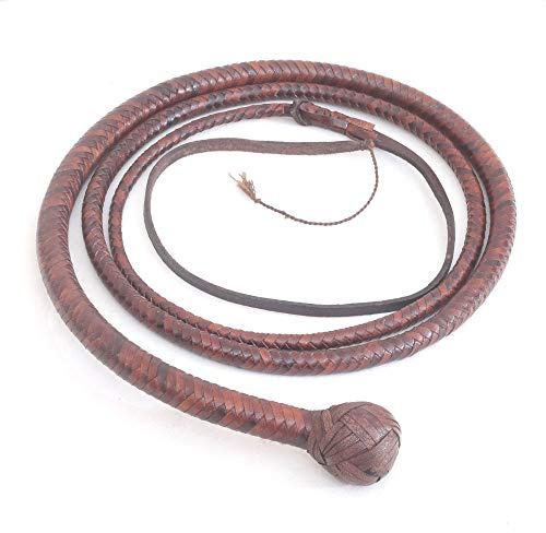 LB'S WHIP Hand Crafted Kangaroo Hide Snake Style Bullwhip 4 Foot 12 Plait with Complete Leather Flexible Belly & Bolster Brown for Equestrian and Outdoor Sport