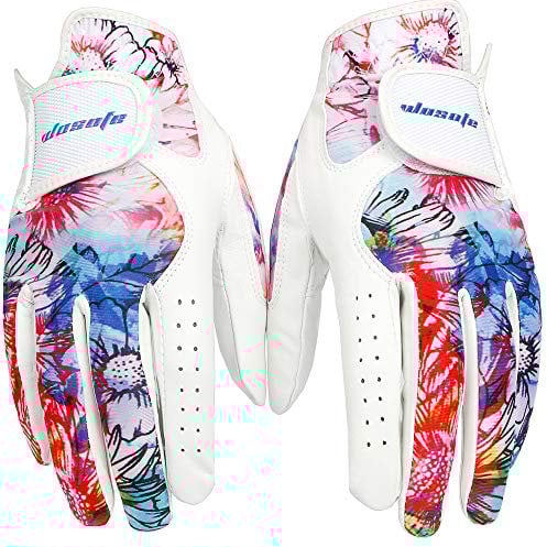 wosofe Golfhandschuhe für Damen, kühles Leder, beide Hände, Sommer, Blumenmuster, klein, bunt, atmungsaktiv, Sport-Handschuhe