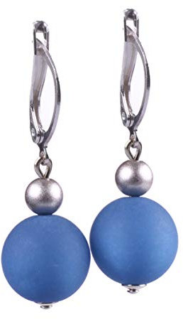 Ohrring Mara, leichte Klappbrisur mit einer Polaris- und einer metallic lackierten Acrylperle in vielen attraktiven Farben, handgefertigt von Adi-Modeschmuck in Berlin (Indigo)