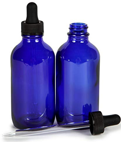 Vivaplex Lot de 2 bouteilles en verre Bleu cobalt avec compte-gouttes en verre Bleu