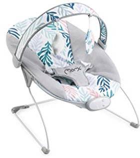 MOMI, TULI Babywippe für Babys bis 9 kg weiche Polsterung Metallrahmen AntirutschFüßchen Haltegurt Gewicht 17 kg Abmessungen 58 x 49 x 53 Sensorisches Modul für kreative Kinderförderung, Leaves