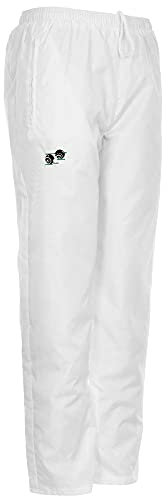 Mega_JumbleSale® Adult Waterproof Bowling Trousers White Logo Bowls Lawn Elasticated Waist Green Sport Outdoor Bottoms Pants (S, White)