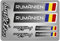 4er Set Aufkleber mit Fahne Flagge und wahlweise Name Sticker für Auto Fahrrad Motorrad Roller Helm im Rallye Racing Design R156 (24 Rumänien, Ohne Wunschname)