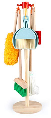 FOPNETS Reinigungsset für Kinder, 7-teilig, Reinigungsspielzeug für Kleinkinder, Reinigungswerkzeuge für Kinder, Abnehmbarer Besen, Abnehmbarer Holzbesen, Staubbürste