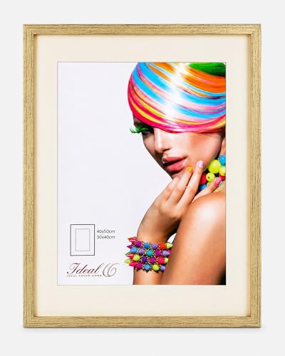 IDEAL TREND 3D Objektrahmen Bilderrahmen mit Passepartout & gehärtetem Glas Holz MDF Rahmen Foto Poster: Farbe: Gold-Antik | Format: 40x50