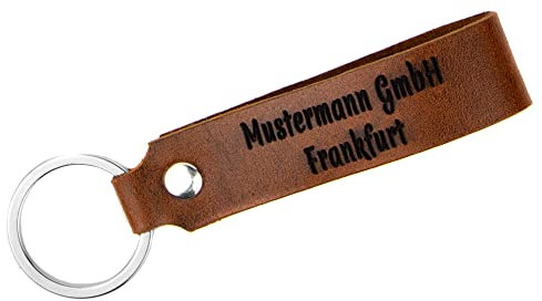 Tidero Schlüsselanhänger Leder mit Wunschgravur ZWEIZEILIG – personalisiert Wunschtext Gravur individuell – Geschenk Weihnachten für Männer Frauen Name Datum – Handmade in Germany – Wild Brown