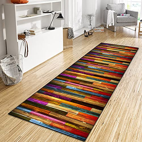 WTHYGB Teppich Läufer Flur 50x250 cm, rutschfest Waschbar Dauerhaft Moderne Lang Polyester Küchenläufer Flurläufer, 6 MM Dickem Teppichläufer für Korridor, Schlafzimmer, Wohnzimmer Rot-Gelb-Schwarz