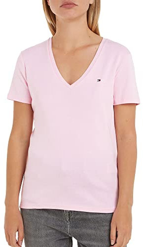 Tommy Hilfiger T-Shirt Femme Manches Courtes Slim Cody Col En V, Rose (Pastel Pink), M
