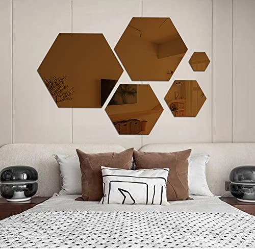 Wandsticker/ Bodenaufkleber Waben-Sechseck-Spiegel-Fliesen-Wand-Aufkleber-Abziehbild-Tapete, Modern Room Brown Mirror Decoration Wandbild Extra Stark Selbstklebend, 1 5 10 15 20 30 50 PCS Acryl-Wandau