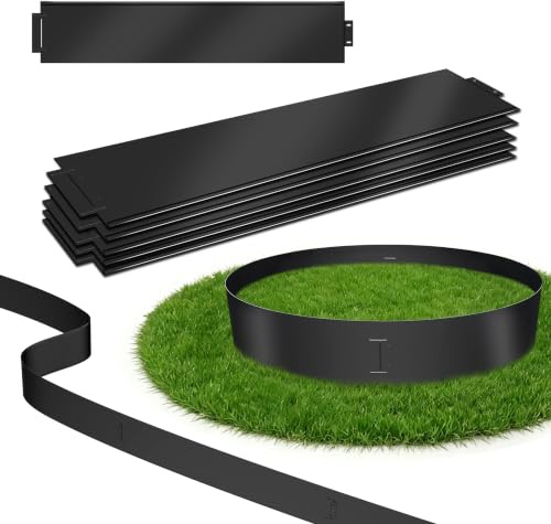YRHome Rasenkante Metall 10m x 15cm Verzinkt Beetumrandung Mähkante Beeteinfassung Mähkante Palisade Beetbegrenzung Rasenbleche Gartenbeet 10 Stücke - Länge 100cm Höhe 15cm, Schwarz
