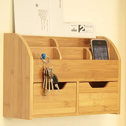 Woodquail Wall Mounted Letter Holder Key Rack (or Desk Stationery Organiser), Made of Natural Bamboo