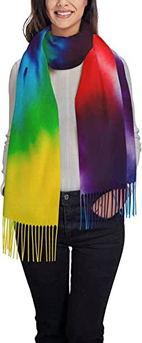 Torribala Tie Dye bunter Regenbogenschal für Frauen und Mädchen Quastenschals weicher Kaschmirschal warmer Schal Damengeschenk 192 x 75 cm