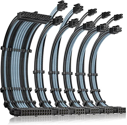 Antec Standard PSU Cables, PSU Extension Cable Kit / 1x24pin ATX / 2x8pin (4+4) EPS / 3X (6+2) pin PCI-E, 30cm Length with Combs, Dual EPS, Black & Blue