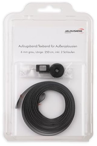 Reparatur-Set für Außenjalousien – Aufzugsband 6 × 0,33 mm (250 cm, grau) inkl. Texbandhalter & Endgummi – UV-beständig & wetterfest – Ersatzband für Jalousie & Raffstore – kompatibel mit WAREMA
