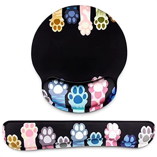 KissDate Cute Black Memory Foam Keyboard Rest for Home Gaming and Office, Cat Paw Wrist Support Mouse Pad