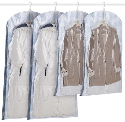 TAILI Hanging Vacuum Storage Bags for Clothes, Coat Vacuum Bags Hanging Blue Bag for Suits, Jackets or Dresses, Closet Organizer Space Saver, 4 Packs (2 x135x70cm & 2 x 105x70cm)