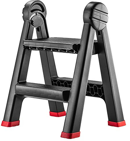 KADAX Escalera Plegable para Taller, 47 x 44 x 63 cm, Escalera Plegable de plástico, Escalera Plegable con 2 peldaños, soporta hasta 150 kg, Escalera Escalera, 2 peldaños, Color Negro