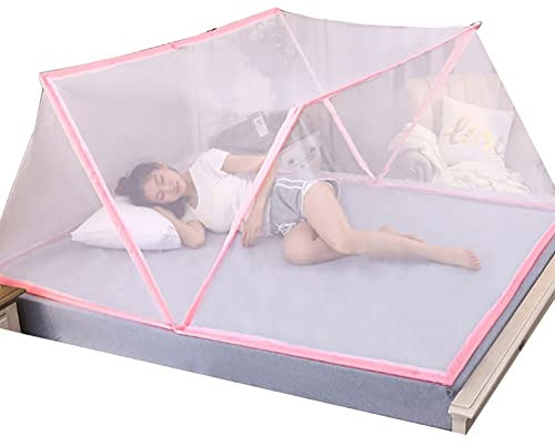 Faltbares Moskitonetz Bettnetz Sommer Drinnen und Draußen Tragbar Reise Betthimmel Vorhänge Schlafen Zelte Mädchen Raumdekoration,Pink,160x190x80cm