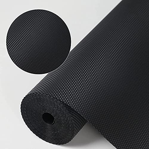 WochiTV Drawer Liners, EVA 45cmx600cm Waterproof Non Adhesive Shelf Liner Cabinets Cupboard Non-Slip Liner Refrigerator Mats for Kitchen Cabinet, Cupboard, Shoe Rack, Closet, Cupboard, Black