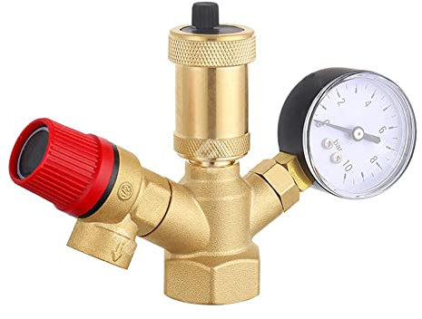 Sicherheitsgruppenventil, Environ Boiler Sicherheitsgruppe 2,5 cm, 3 bar bis 50 kW, Messing, pneumatisches Sicherheitsventil, Kessel-Sicherheitsgruppe, Entlastungsventil für Heizungsanlage Heizung