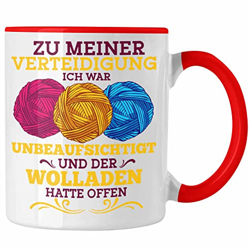 Trendation - Lustige Strick Häkel-Tasse Geschenk Stricken Häkeln Spruch Oma Rentner (Rot)