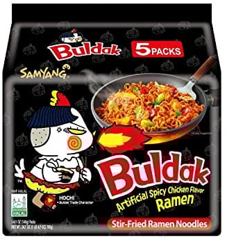 Korean Buldak Noodle Set - Hot Chicken Flavour Korean Style Instant Ramen Spicy Challenge Halal 140g (Pack of 5)