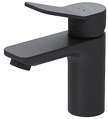 Waschtischarmatur ohne Ablaufgarnitur, Wasserhahn Bad Schwarz Matt, Einhebel-Waschtischmischer Kurzer Auslauf Höhe 79mm, Badezimmer Armatur für Waschbecken, Mischbatterie, AM.PM X-Joy FXA02123