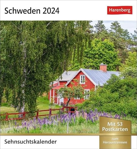 Sehnsuchtskalender Schweden - Kalender 2024 - Harenberg-Verlag - Postkartenkalender mit 53 heraustrennbaren Postkarten - 16 cm x 17,5 cm