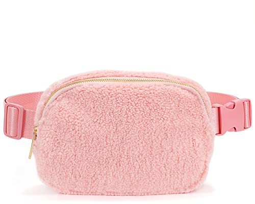 XZQTIVE Fleece Bauchtasche für Damen Sherpa Gürteltasche Brusttasche Herren Mode Hüfttaschen Crossbody Bag Handytasche Umhängetasche mit verstellbarem Riemen,Rosa