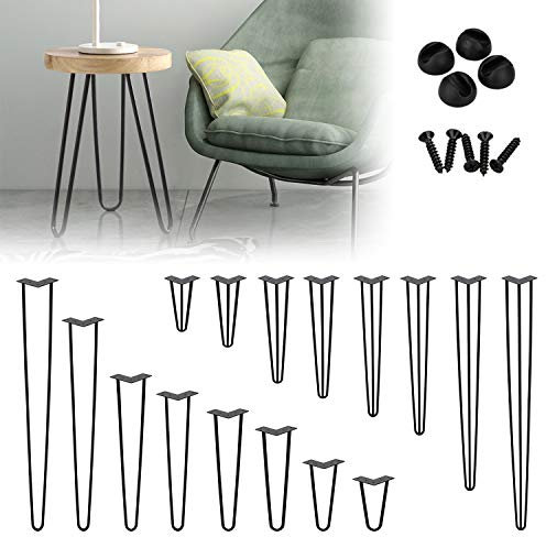 Jopassy 4er Set Haarnadel Tischbein Hairpin Legs, DIY Tischbeine mit Bodenschoner und Schrauben, Schwarz Tischgestell aus Stahl 35cm 3-Stange Möbelfüße für Stühle, Schrank und Sofa