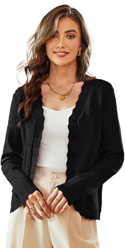 KANCY KOLE Elegant Damen Leicht Strickjacke Langarm Kurze Strick Cardigan Festlich Bolero Jacke Frühling Sommer Outfits Schwarz XL
