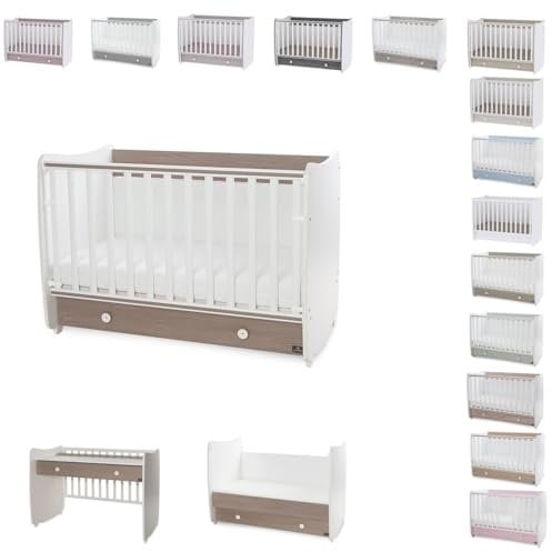 Lorelli Babybett Dream 60 x 120 cm umbaubar Schreibtisch Kinderbett Schaukelbett, Farben:braun weiß