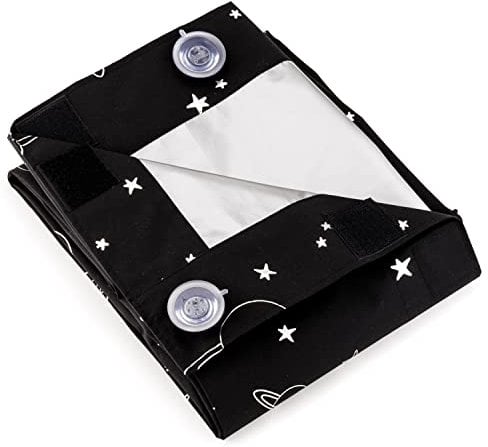 Portable Blackout Blind For Bedroom, Nursery and Travel with Lockable Suction Cups, Reflective Silver Lining, Adjustable Size, Planets Pattern (180cm x 130cm)